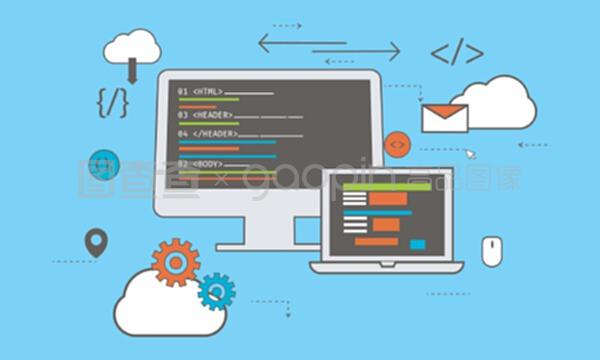 平面插圖 網頁開發中的商業概念與技術表達